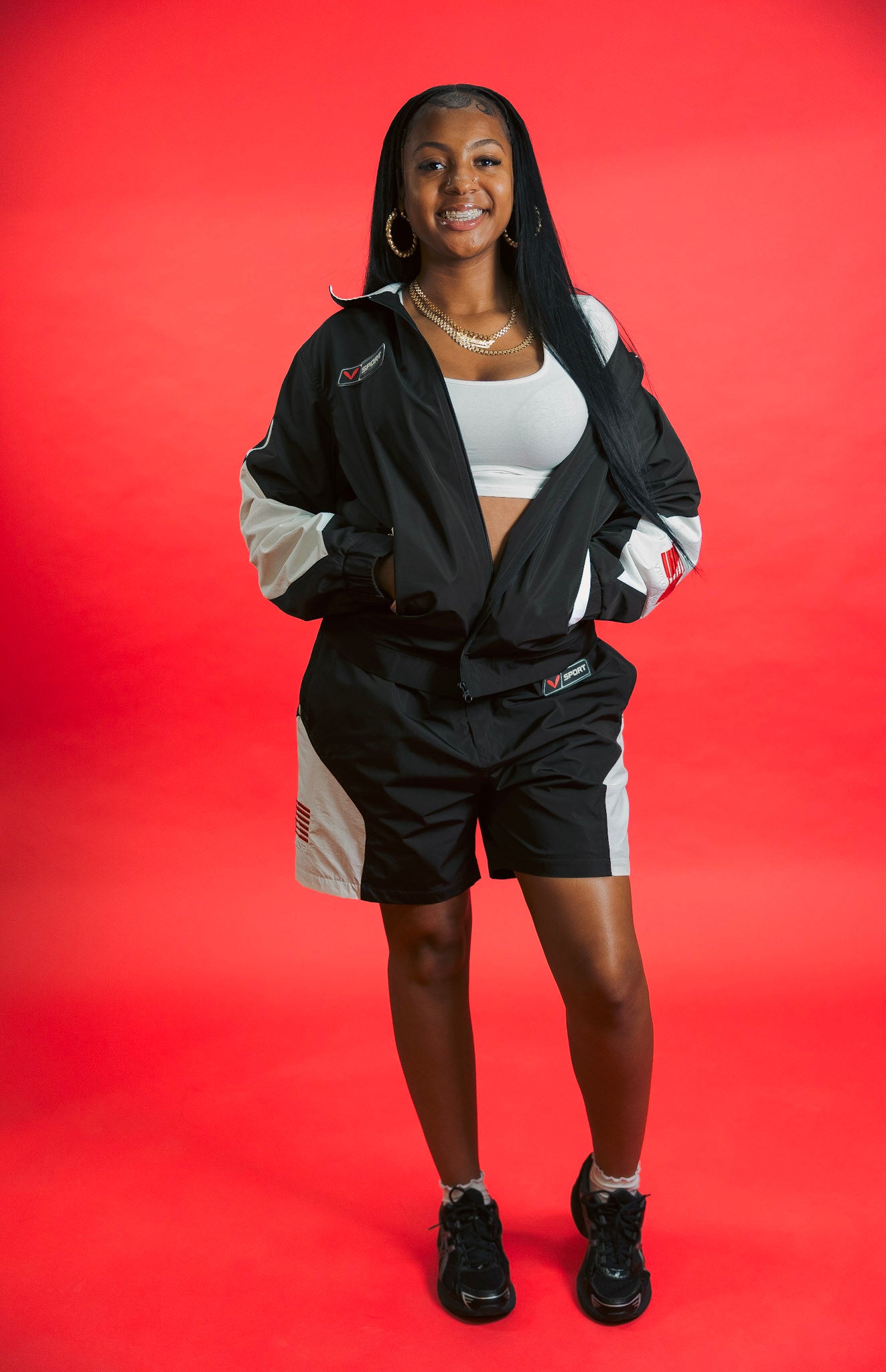 V-Sport Nylon Tracksuit Set