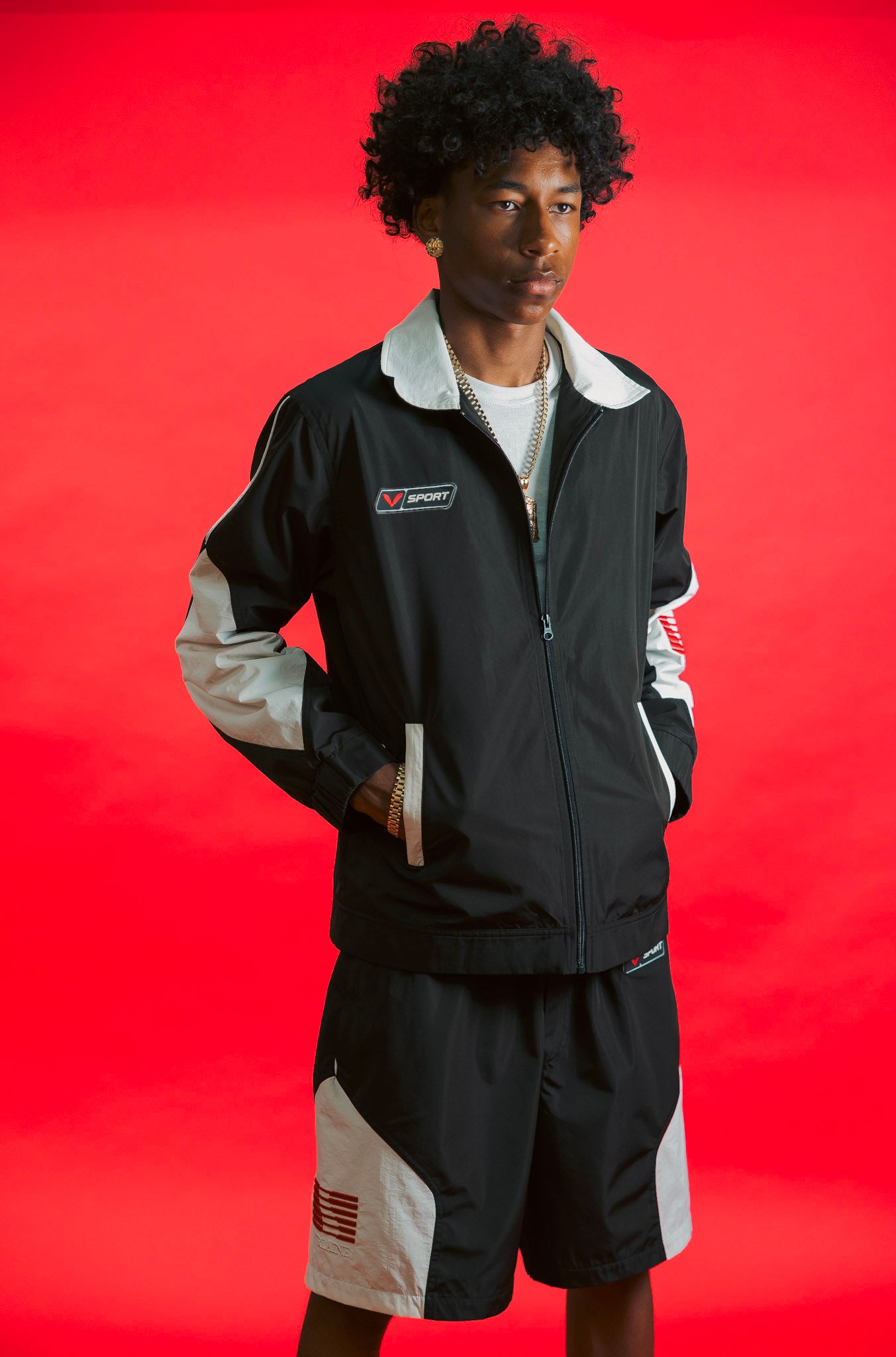 V-Sport Nylon Tracksuit Set